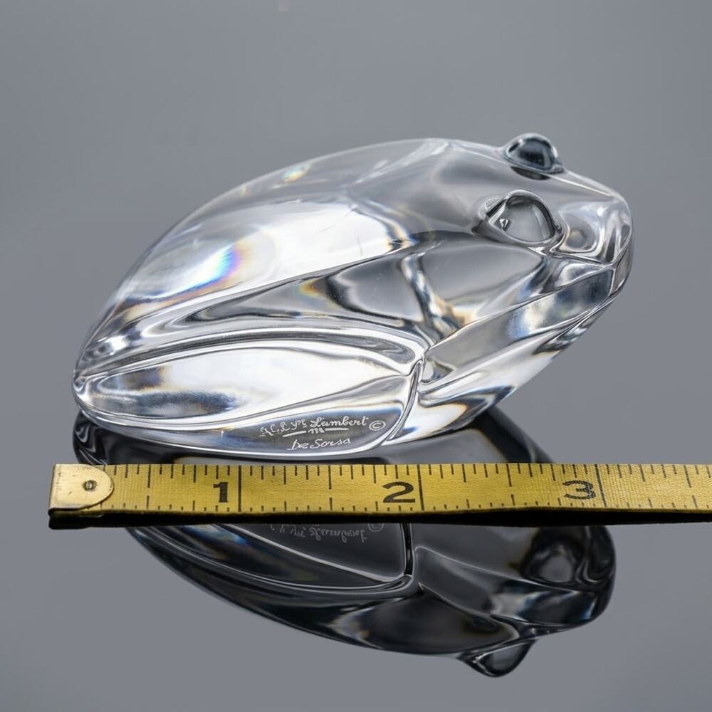 Vintage Val St Lambert Crystal Frog Paperweight Signed Katherine De Sousa 3.5"